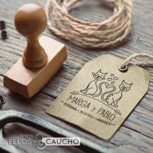 Sello boda Pareja de gatos 40x40 mm.