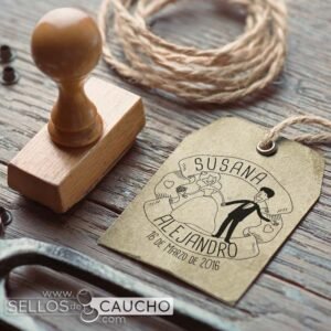 Sello boda felices novios 40x38 mm.